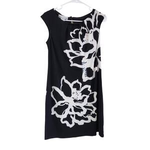 Studio London Times White Black Floral Large Print Flower Shift Dress Size 4
